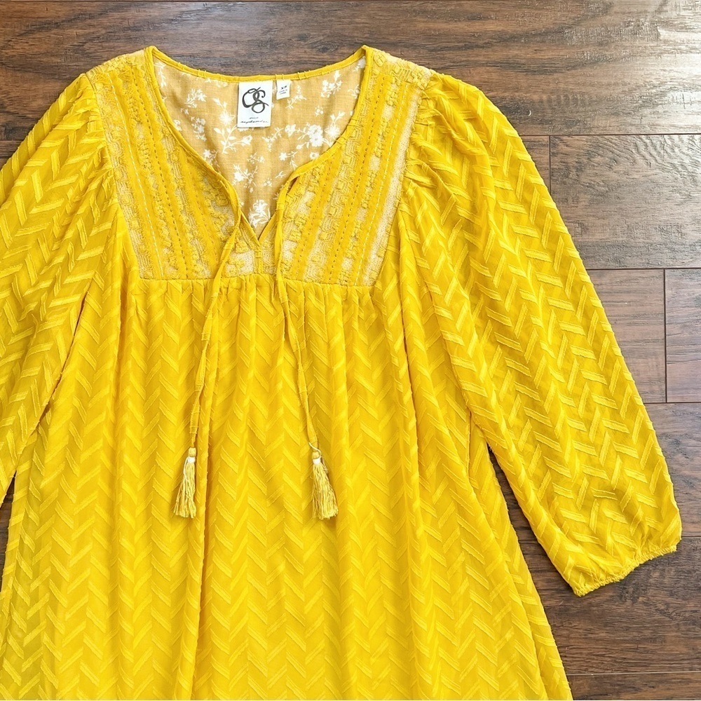 One September • Anthropologie Anwen Peasant Dress mini swing Maize gold yellow - Picture 3 of 12